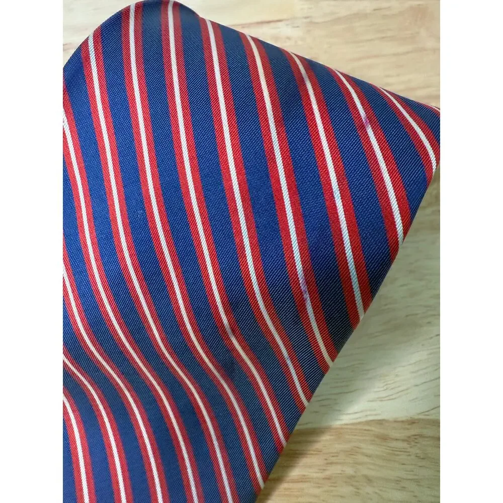 Hickey Freeman Men's Silk Neck Tie Navy Blue Red Silver Stripes